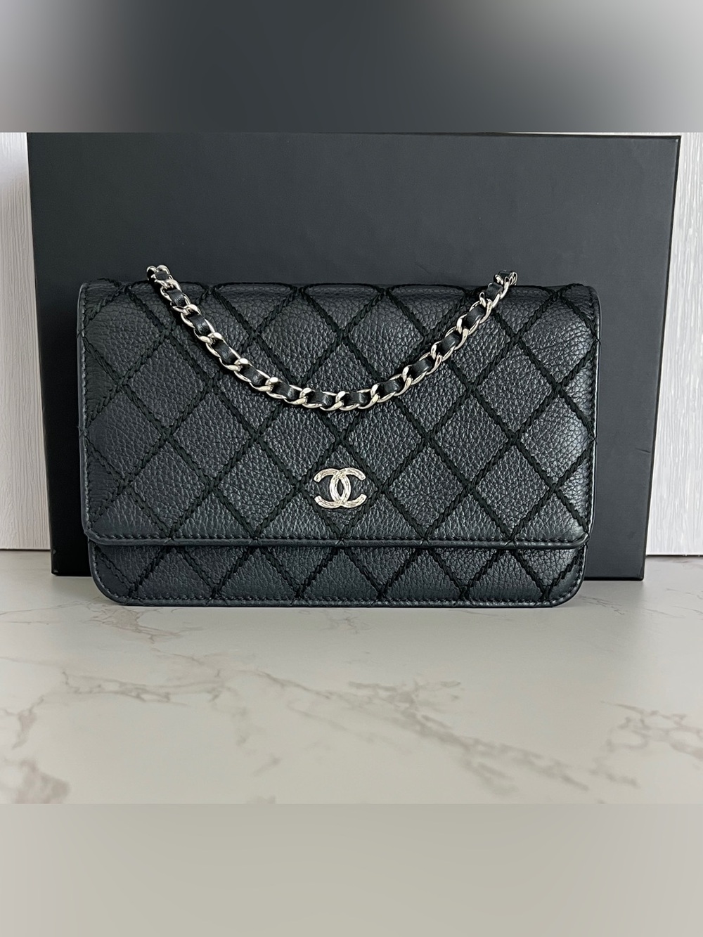 Chanel Whipstitch Wallet on Chain WOC in Black Calfskin and Silver Tone Hardware - Picture 3 of 16